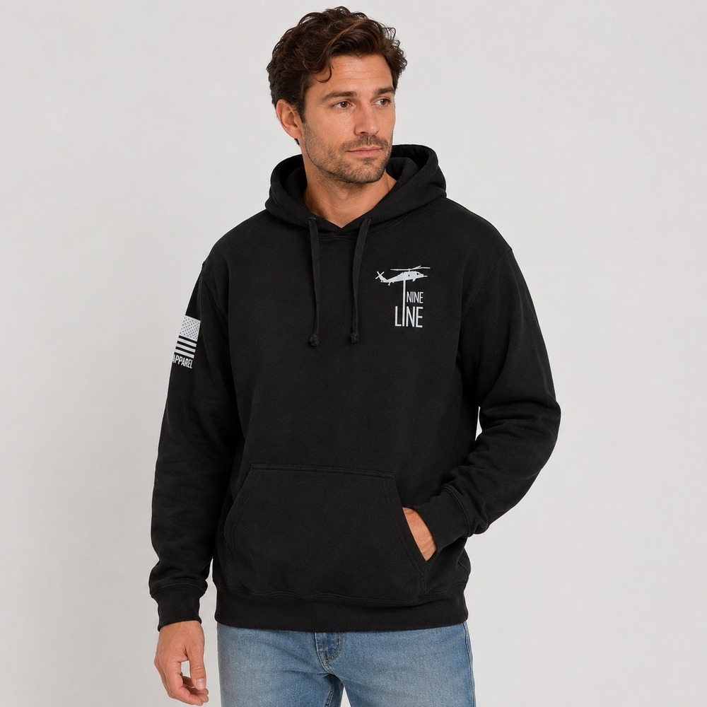 Nine Line Apparel Hoodie Mens 2XL Black Graphic Helicopter Truck American Flag